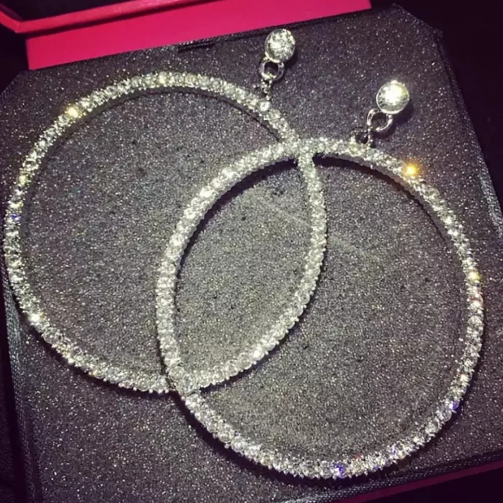 Clip On Sparkly Hoops 3in OR 2in - Picture 1 of 4